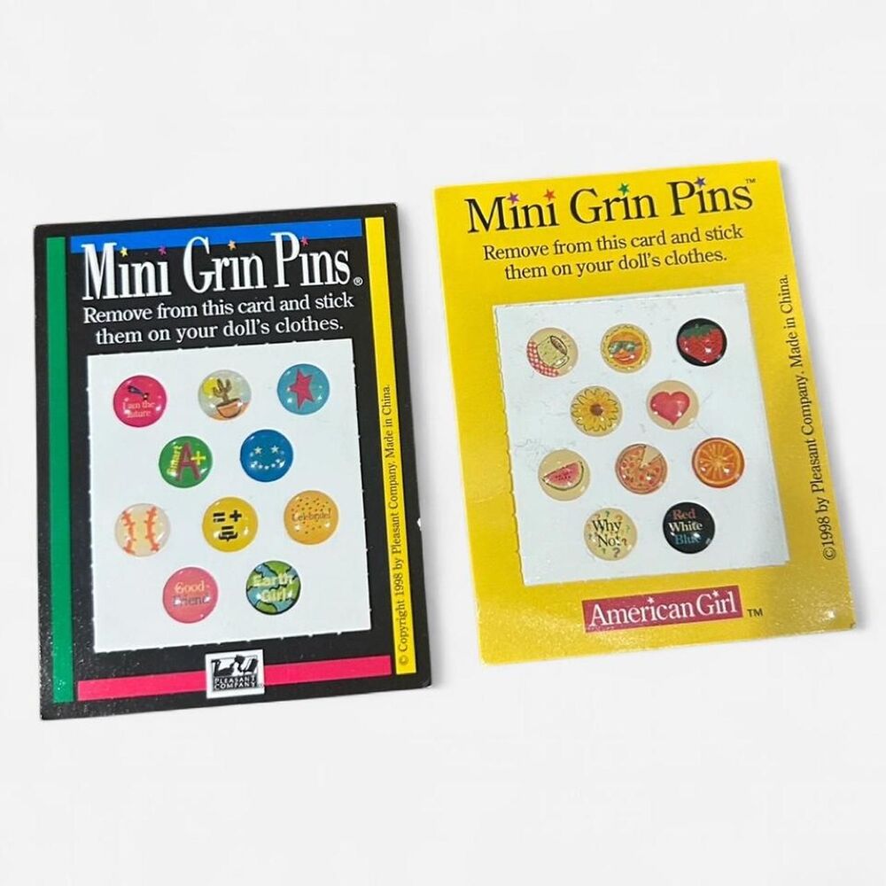 Set of 2 NWT Vintage American Girl Mini Grin Pins Stickers